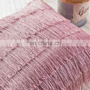 Solid Decorative Velvet Throw Pillow Cushion Cover With Long Fringe thumbnail-7