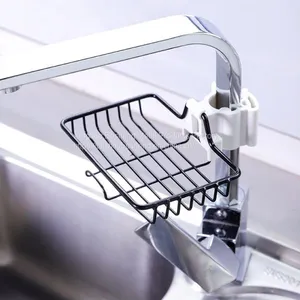 Stainless Steel Kitchen Faucet Sponge Holder Adjustable Faucet Storage Rack Hanging Shelf thumbnail-3