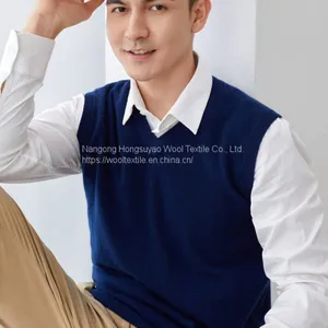 Men's Cashmere Wool Sweater V-neck Thin Warm Vest Pullovers for Business Men thumbnail-3