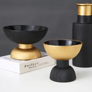 Black And Gold Luxurious Abstract Ceramic Vase Fruit Ornament Vessel For Living Room Table thumbnail-1