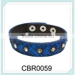 2015Fashion Jewelry PU Leather Bangles Handmade Press Snapphire Fashion Crystal Leather Bracelet Jewelry,leather Bracelet Bangle thumbnail-1