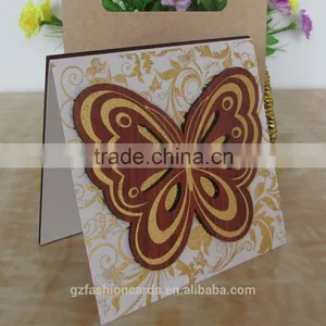 Gold Blue Bengali Wooden Butterfly Wedding Invitation Card thumbnail-2