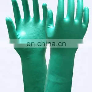 15 Mil Custom Printed Heavy Long Cuff Green Flock Lined Nitrile Gloves Chemical Industrial Acid Alkali Resistant Gloves thumbnail-4