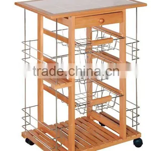Solid Wood Tile Top Kitchen Trolley thumbnail-1