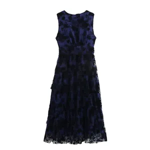 2025 European and American Style Spring Women's Plush V-neck Sleeveless Layered Cake Dress thumbnail-1
