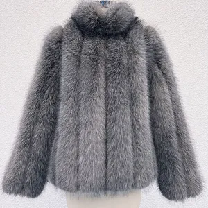 New Autumn and Winter Faux Fur Coat, Faux Fox Fur Patchwork Long-sleeved Overcoat, Loose and Thick Warm Top for Women thumbnail-2
