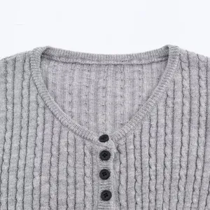 2025 New Fashionable Elegant Women's V-Neck Half-Button Long-Sleeve Knit Top thumbnail-2