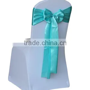 Cheap Spandex Chair Cover With Tiffany Blue Self-tie Chair Sash thumbnail-1