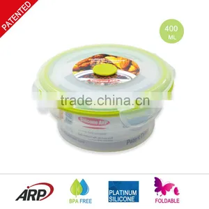 400ml Foldable Airtight Silicone Food Container With PP Lid , Platinum Silicone, BPA FREE, FDA, LFGB, DGCCRF Quality Choice thumbnail-1