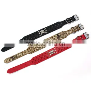 Wholesale Dog Chain Nails Skulls Multi Color pu Leather Dog Collar thumbnail-5