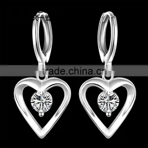 2015 Latest Fashion With Diamond Heart Shape Sliver Plated Earrings thumbnail-2