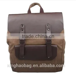 Hot Selling Vintage Casual School Leather Rucksack Custom Black Canvas Backpacks thumbnail-2
