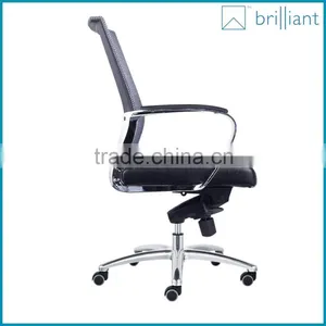 893-1B New Business Chair Mesh Leather Computer Office Chair Metal Armrest and Base Without Headrest thumbnail-4