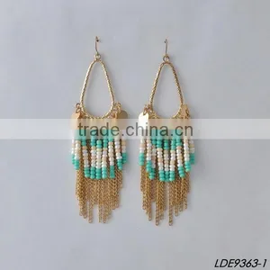 Gold Disc With Colorful Bead and Gold Tassel Earrings thumbnail-2