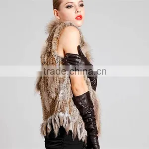 2016 High -end Kintted Rabbit Fur Vest With Raccoon Collar thumbnail-4