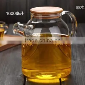 Made in China Glass Teapot Kettle With Measurement Scale Wooden Lid Handmade thumbnail-3