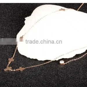 316L Women Jewellery IP Rose Gold Cross Necklace thumbnail-5