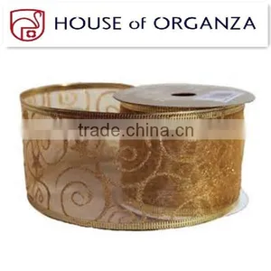 2014 New Design and Bronzing Organza Chrismas Ribbon thumbnail-1