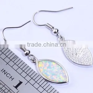Lady Synthetic Blue Opal Inlay Leaf Dangle Earrings 925 Sterling Silver Leaf Hook Earring thumbnail-4