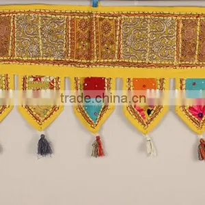 Indian Door Hanging, Handmade Window Valance, Vintage Home Decor Embroidery Toran, Bohemian Door Hanging thumbnail-1