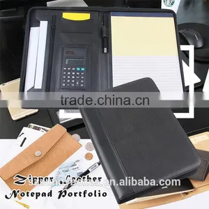 A4 Black PU/PVC Leather Zipper Notepad Portfolio With Calculator Quality Choice thumbnail-1
