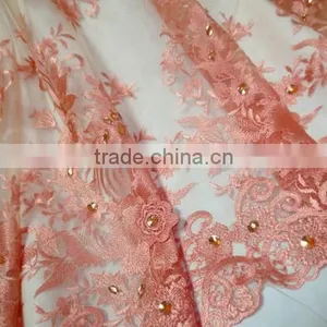 2015 African Embroidery French Lace With Beads for Ball Gown/Wedding Dress Fabric thumbnail-4