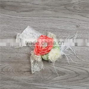 Cute Green Lace Flower Pearl Hairband Handmade Elastic Baby Girls Lace Headbands and Hair Accessories thumbnail-1