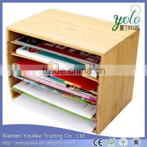 5 Compartments Document Organiser Storage Bamboo Desktop File Sorter thumbnail-1