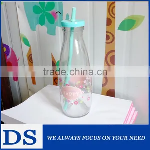 100ml/200ml/250ml/500ml/1000ml Milk Glass Bottle/ Empty Glass Milk Bottles With Plastic Cap and Sraw thumbnail-4