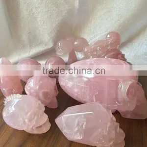 Natural Various Shaped Crystal Skull Rose Quartz Ornaments thumbnail-1