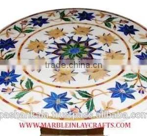 Round White Marble Inlay Coffee Table Tops, Marble Antique Coffee Table Top thumbnail-1