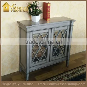 Antiqued Finish Wooden 2-Door Console Display Cabinet thumbnail-1