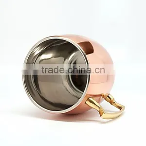 Stainless Steel Moscow Mule Barrel Hammered Mug With Brass Handle Copper Plated thumbnail-1