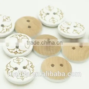 White 2 Holes Figure Logo Laser Engraved on Wood Button thumbnail-2