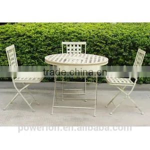 Vintage Cream Color Brush Burgandy Wrought Iron Bistro Set thumbnail-3
