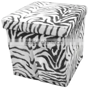 Modern Designe White & Black Printed Suede Ottoman With Storage thumbnail-2