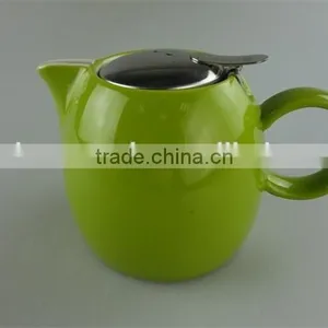 Hot Sale Stock Cheap Ceramic Colorful Round Tea Pot With Stainless Steel Lid thumbnail-1