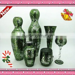 Crackle Mosaic Glass Green Vases thumbnail-1