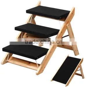 Folding Pet 2-in-1 Ramp and Stairs for Dog Cat Portable Carpet Wooden Steps Ladder thumbnail-1
