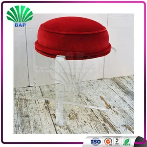 Portable Acrylic Red Cushion Kids Stool Reading Room Plexiglass Legs Stool Round Ottomans For Home thumbnail-3