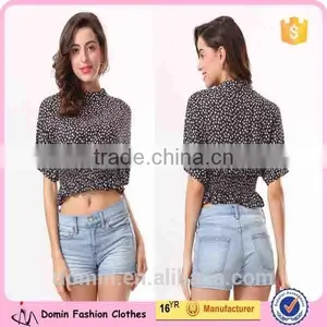2015 Ladies New Fashion Floral Printed Short Sleeve Woman Cotton Crop Top thumbnail-1