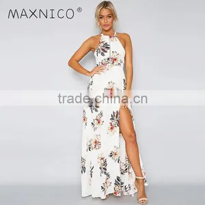 Maxnegio Floral Print Summer Women's Thailand Wholesale High Slit Dress thumbnail-1