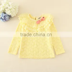 Pink Winter Hot Sale Fleece Children Appliqued Cheap Price Full Sleeve Tee for Autumn Girls Good Quality Yellow T-shirts thumbnail-3