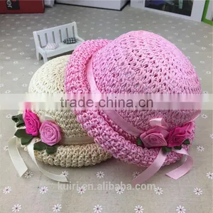 2017 Summer New Design Kids Straw /sunhat Hat With Handmade Flowers Mz-256 thumbnail-1