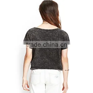 2015 Fashion Ladies Short Sleeves Deep Gray Pure Color 100%cotton T-shirt thumbnail-4