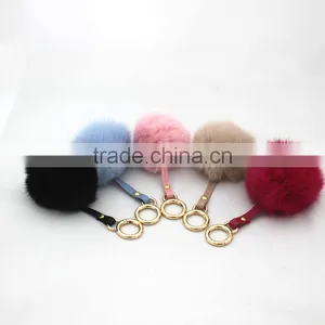 Myfur Cute Design Rabbit Ears Shape Real Rabbit Fur Pom Pom Key Chain Metal Ring thumbnail-5