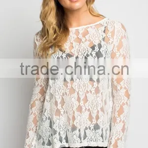Beautiful Lace Front Long Sleeve Lower Back Lace Blouse thumbnail-2
