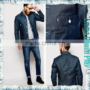 2016 Men's Retro Long Sleeve Button Up Top Design Best Jean Indigo Denim Jackets Wholesale thumbnail-1