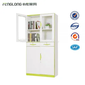 Modern and Hot Luoyang 2 Glass Doors Office Metal Filing Cabinet With Shelf and Drawers thumbnail-3
