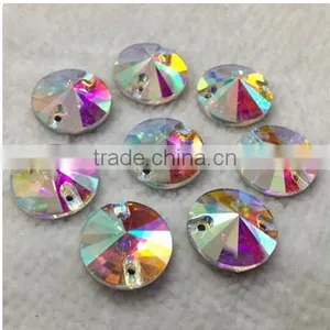 AB Color Round Crystal Rivoli 8mm Sew on Rhinestones thumbnail-4